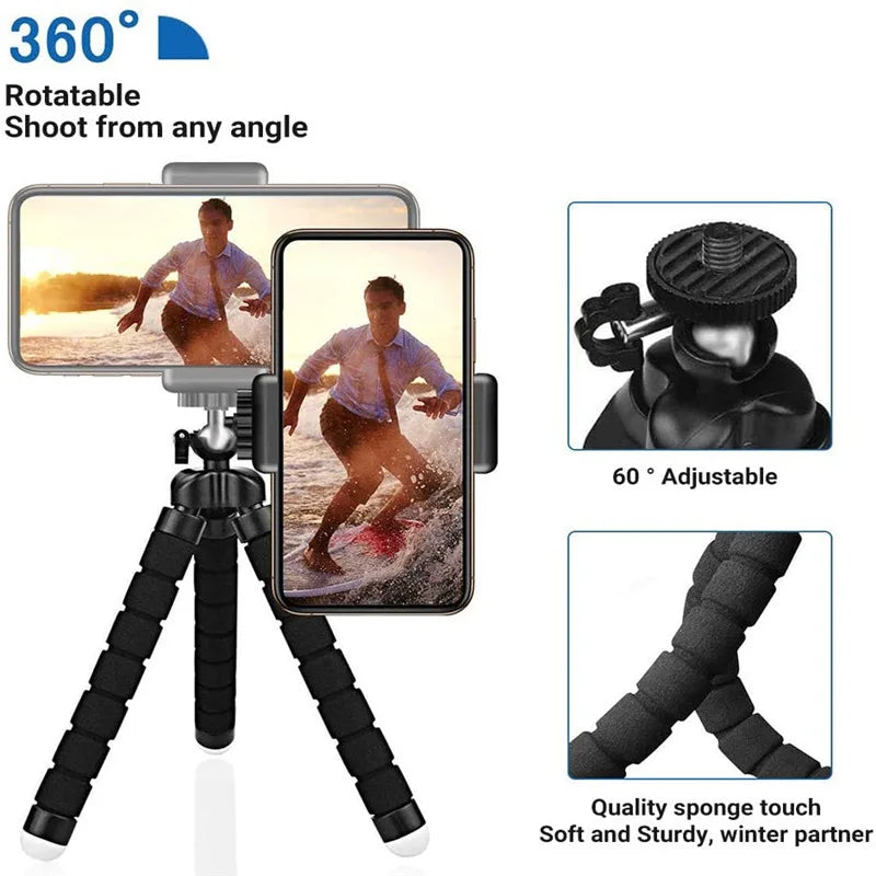 FlexiShot | Mini Octopus-Stativ für Smartphone & Kamera | Flexibles Dreibein mit Universalhalterung