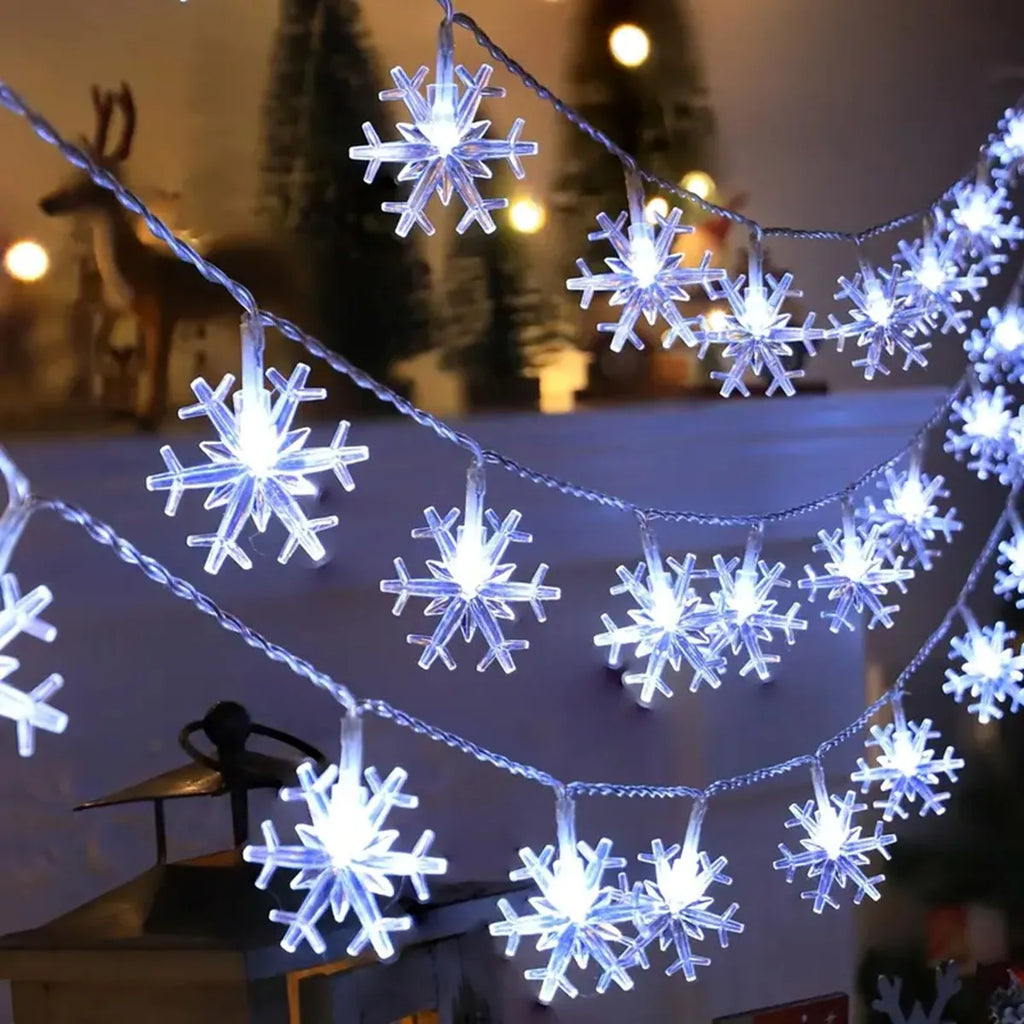 FrostGlow LED Snowflake String Lights | Warm White | Indoor & Outdoor | Battery Operated