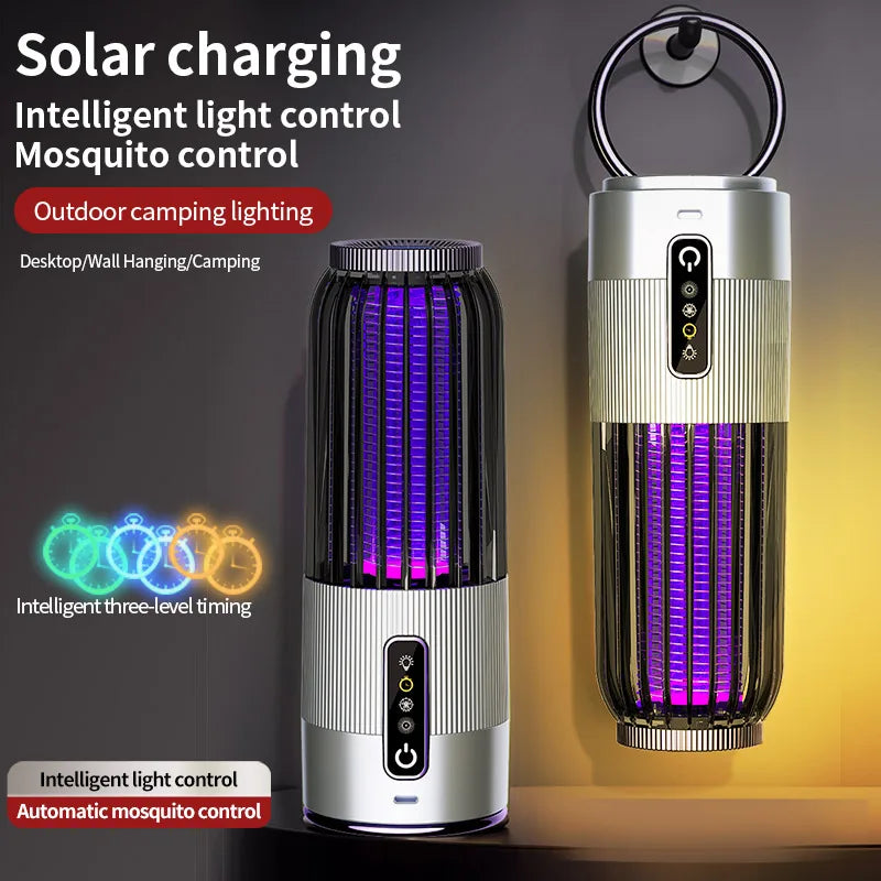 SolarZap 2500V Solar Mückenvernichter | 3-Stufen Timer | 360° Moskitokontrolle | Solar-Ladung | Outdoor Camping Lampe