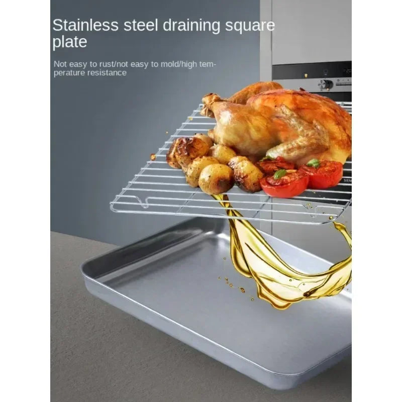 Edelstahl Backform Tablett mit Draht Rack Kuchen Backen BBQ Pan Tablett Platte Ofen Brownie Rack Kochen Braten Grillen Werkzeug