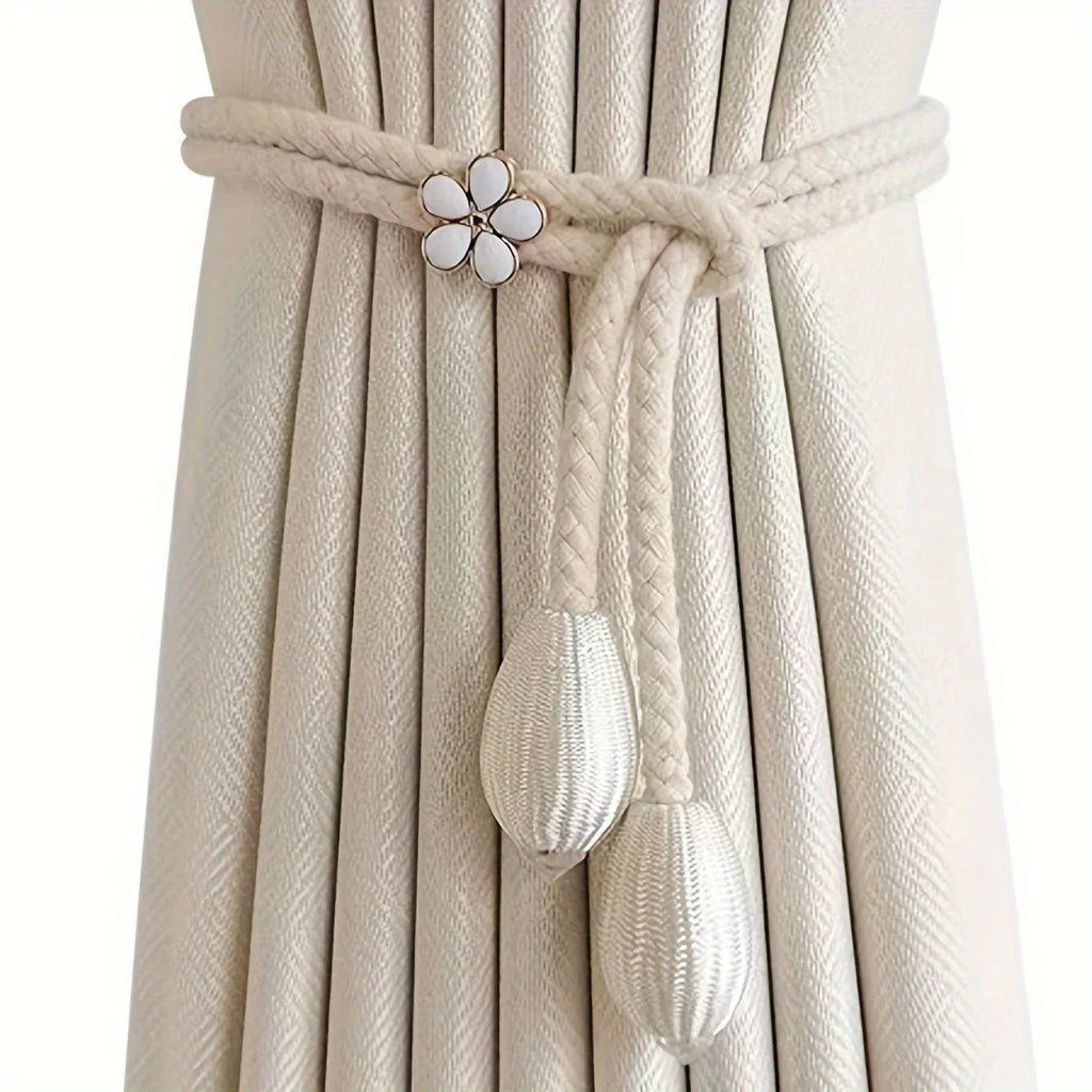 Floravia Curtain Holder Set of 2 | Adjustable Without Drilling | With Flower Buckle | Elegant Home Accessory