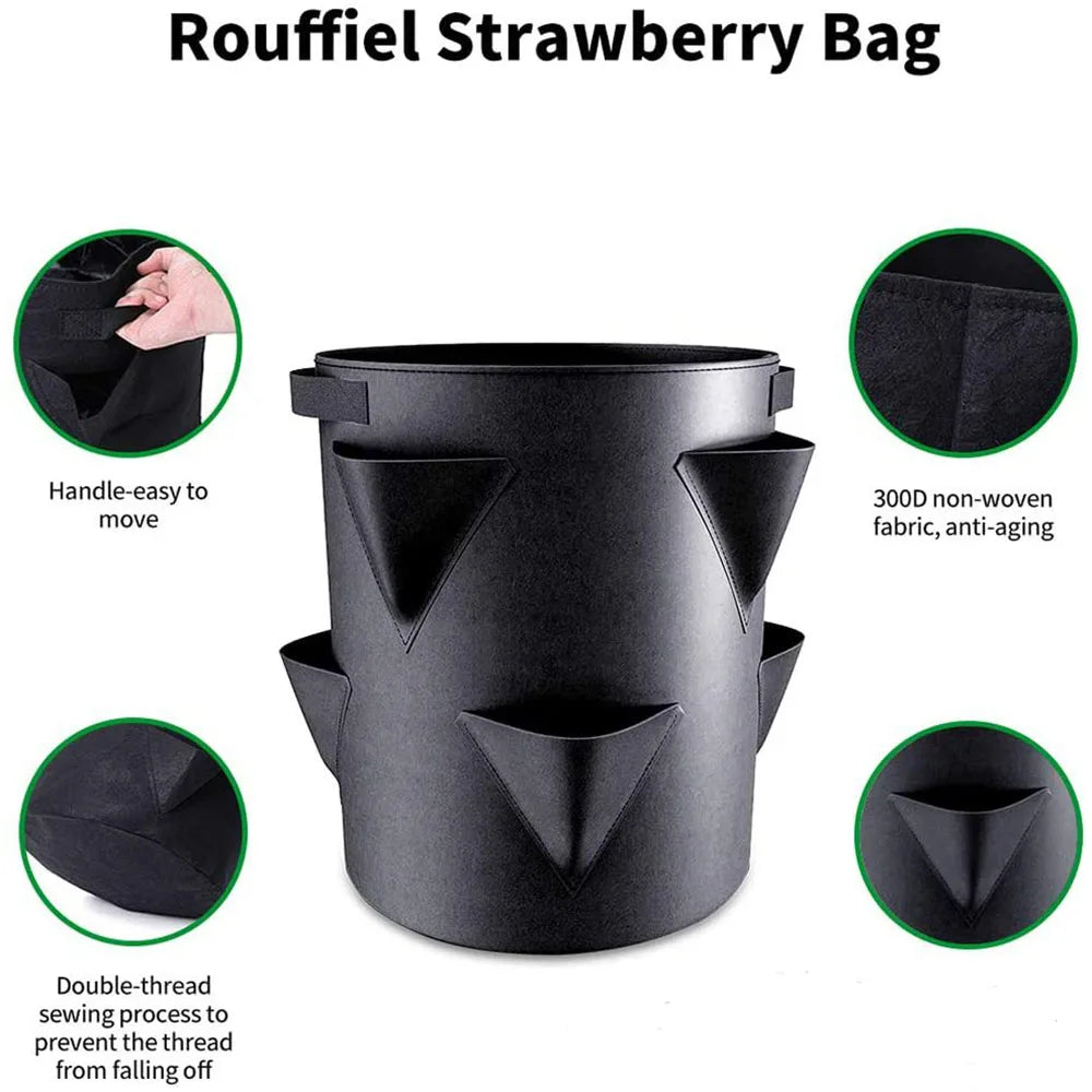 BerryGrow Erdbeer Pflanzsack | Atmungsaktiver Grow Bag | 5/7/10 Gal (20–45 × 25–35 cm) | Balkon & Garten Pflanzenbehälter