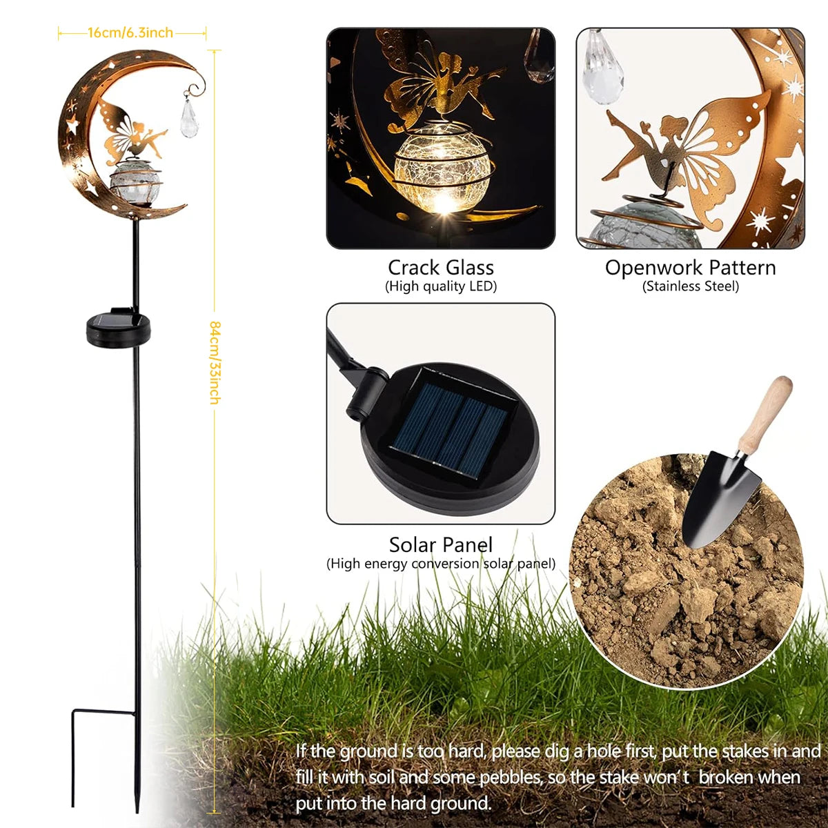 LunaFeya | Solar Gartenstecker Mond & Fee | LED Gartenleuchte mit Warmweißem Licht | Wasserdicht IP65