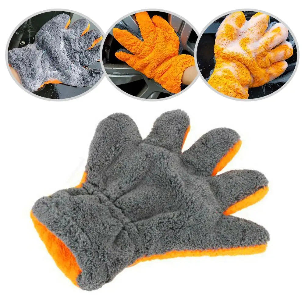 AutoGlanzor Auto Waschhandschuh | Doppelseitige Mikrofaser Reinigungshandschuhe | Kratzfreier 5-Finger Waschhandschuh