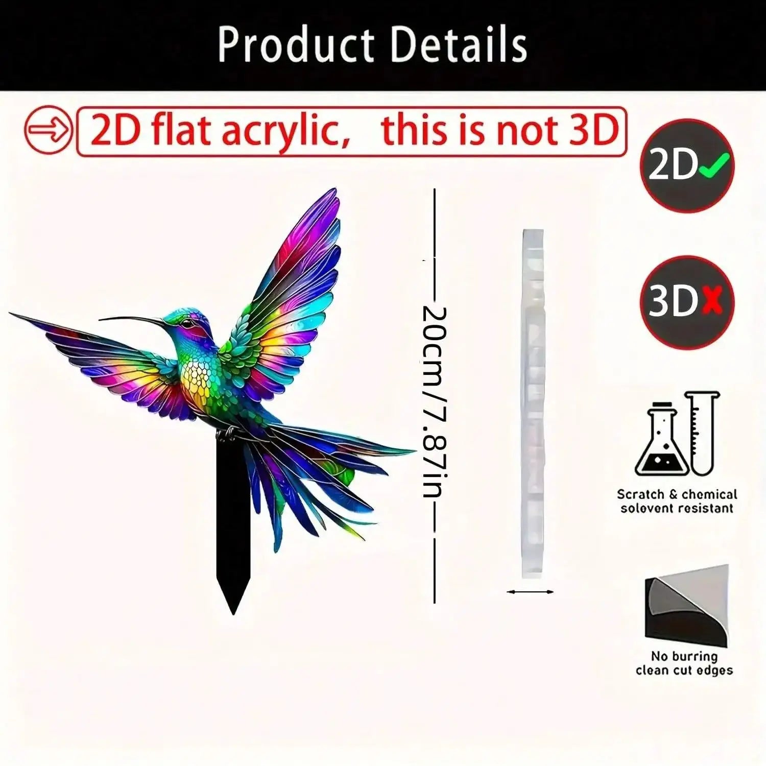 HummiGlow Kolibri Gartenstecker | Acryl | Lampe & Outdoor Deko | Hof & Rasen