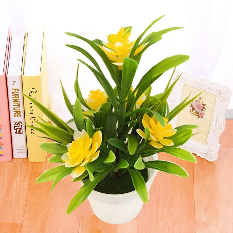 Bloomora  Künstliche Blumen im Topf | Lotus & Blätter | Dekoration für Zuhause & Büro | 18 cm