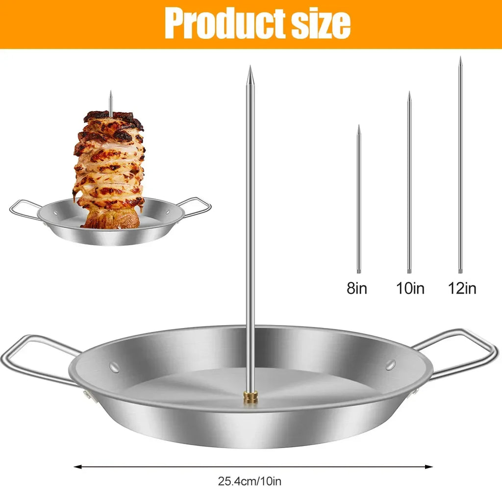 GrillVerto Vertikaler Edelstahl Grillspieß | BBQ Fleischhalter mit Auffangschale | 3 Spieße 20–30 cm