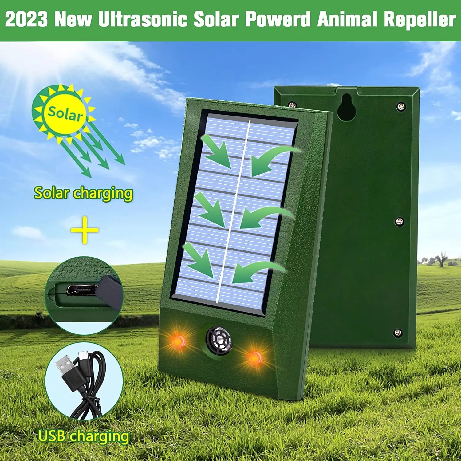 PestGuard Solar | Solar Ultraschall-Tiervertreiber | IP66 Wasserdichter Schädlingsabwehrer mit LED-Blitzlicht | Für Garten & Außenbereich