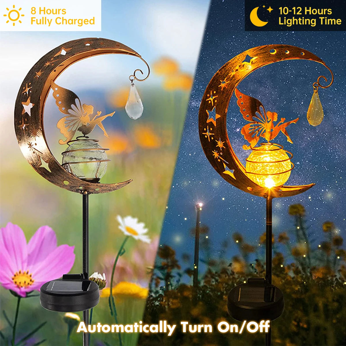 LunaFeya | Solar Gartenstecker Mond & Fee | LED Gartenleuchte mit Warmweißem Licht | Wasserdicht IP65