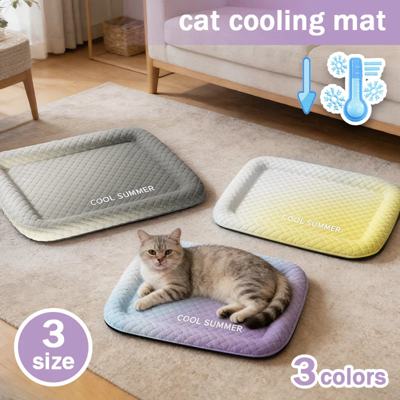 KühlPfote Katzen Kühlmatte | Eisseide-Kühlbett | Rutschfest & langlebig | 3 Größen | 3 Farben | Sommer Schlafunterlage