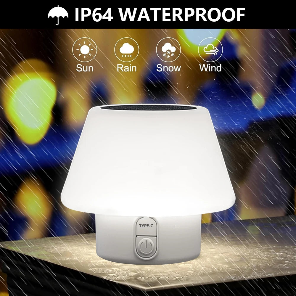 SolunaGlow Solar Tischlampe LED Pilz Design | Dimmbar & 4 Modi | IP65 Wasserdicht | Kabellos