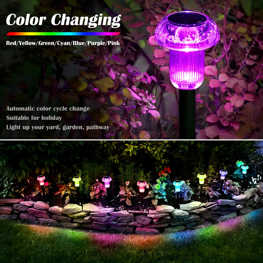 Glowmira | Solar-Pilzleuchten 4er-Set | Farbwechselnde LED Gartenbeleuchtung | Wetterfeste Wegleuchten
