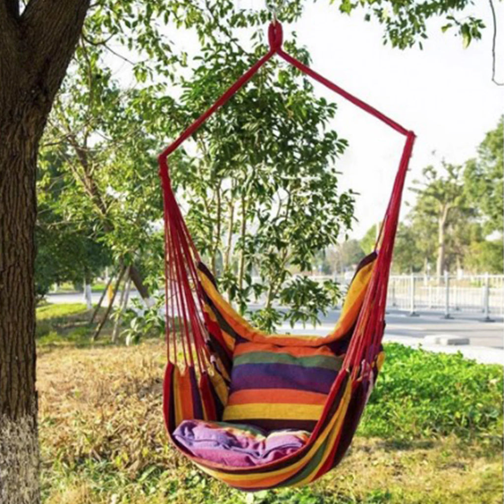 VivaNest Hängesessel Indoor & Outdoor | Faltbar & Stabil | Bunte Streifen | Robuste Aufhängung