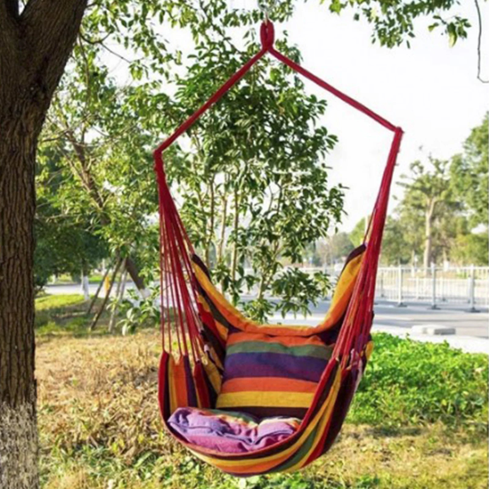 VivaNest Hängesessel Indoor & Outdoor | Faltbar & Stabil | Bunte Streifen | Robuste Aufhängung