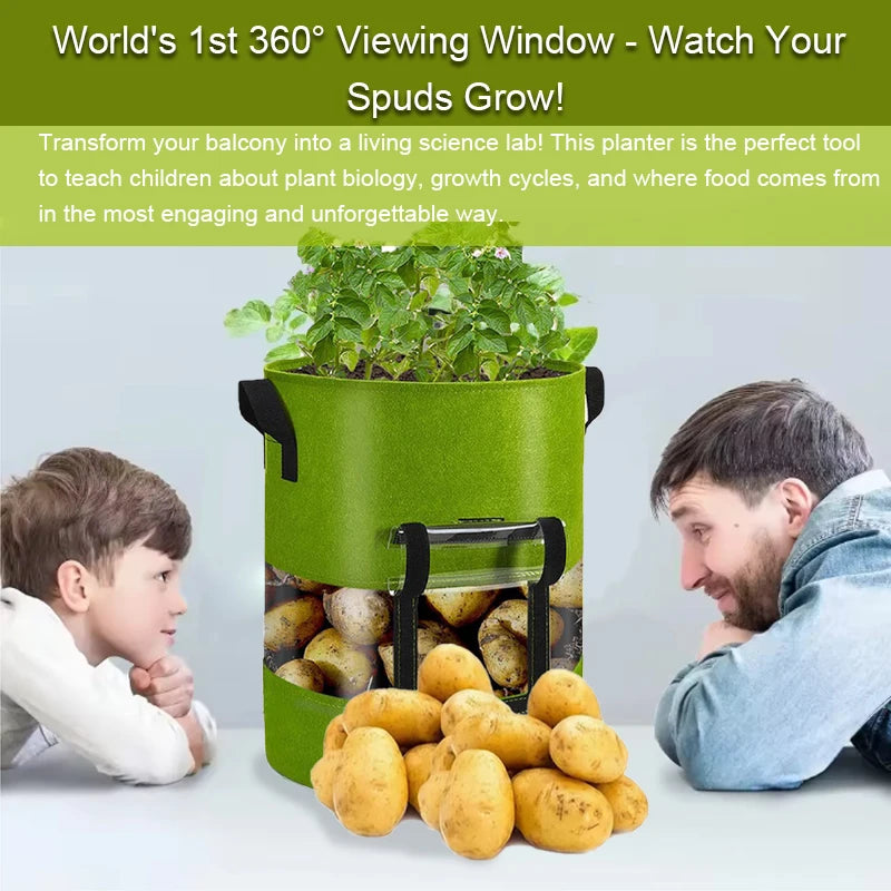 GrowVista | Pflanzsack mit 360° Sichtfenster | Atmungsaktiver Kartoffel-Pflanzbeutel für Gemüse und Blumen