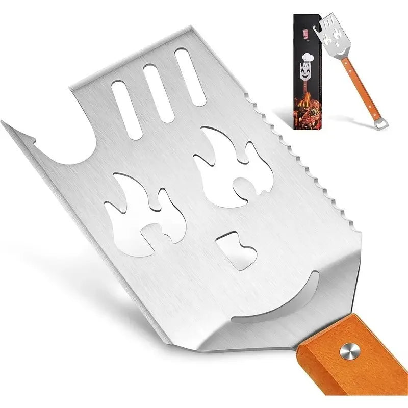 GrillMasterPro 7-in-1 Multifunktionaler Grillspatel | Edelstahl BBQ Werkzeug | Fleischzange, Wender & Küchenhelfer für Grill & Outdoor
