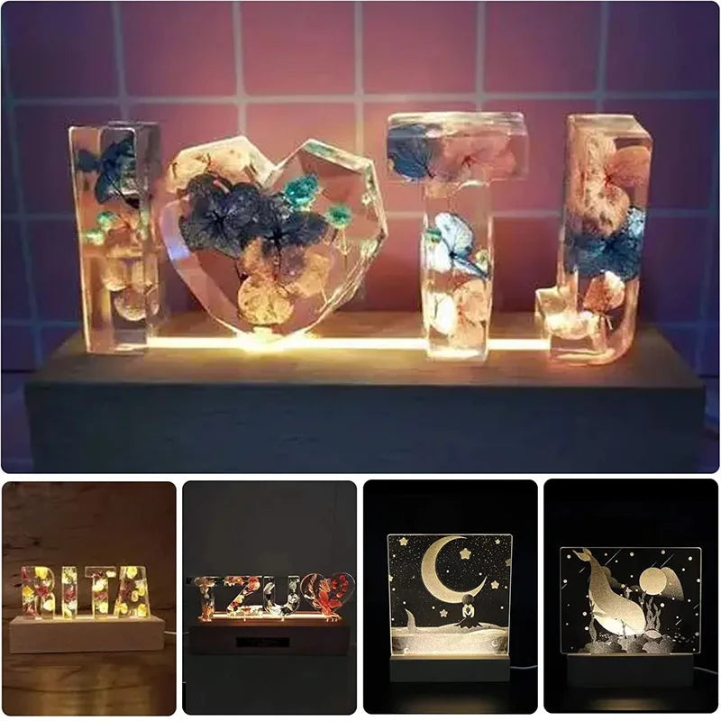 Artivida LED Holzsockel Nachtlicht | Rechteckig | USB betrieben | Acryl & Resin Display