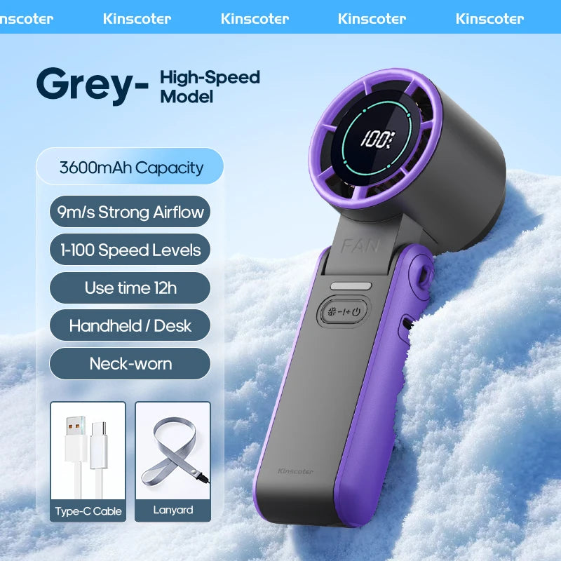 Glaciaro Mini Ventilator | 100 Stufen Turbo | 3600 mAh Akku | Faltbar & Ice-Cooling