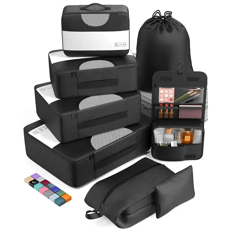 PackEase Reise Organizer Set 8-teilig | Wasserdicht | Oxford Stoff | Koffer Ordnungssystem