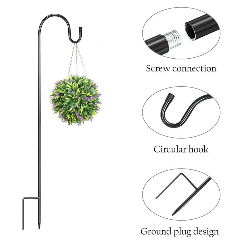 Gardevano Shepherd Hook Gartenstab | 76 cm Metall | Rostfrei Schwarz | Für Laternen & Hängepflanzen