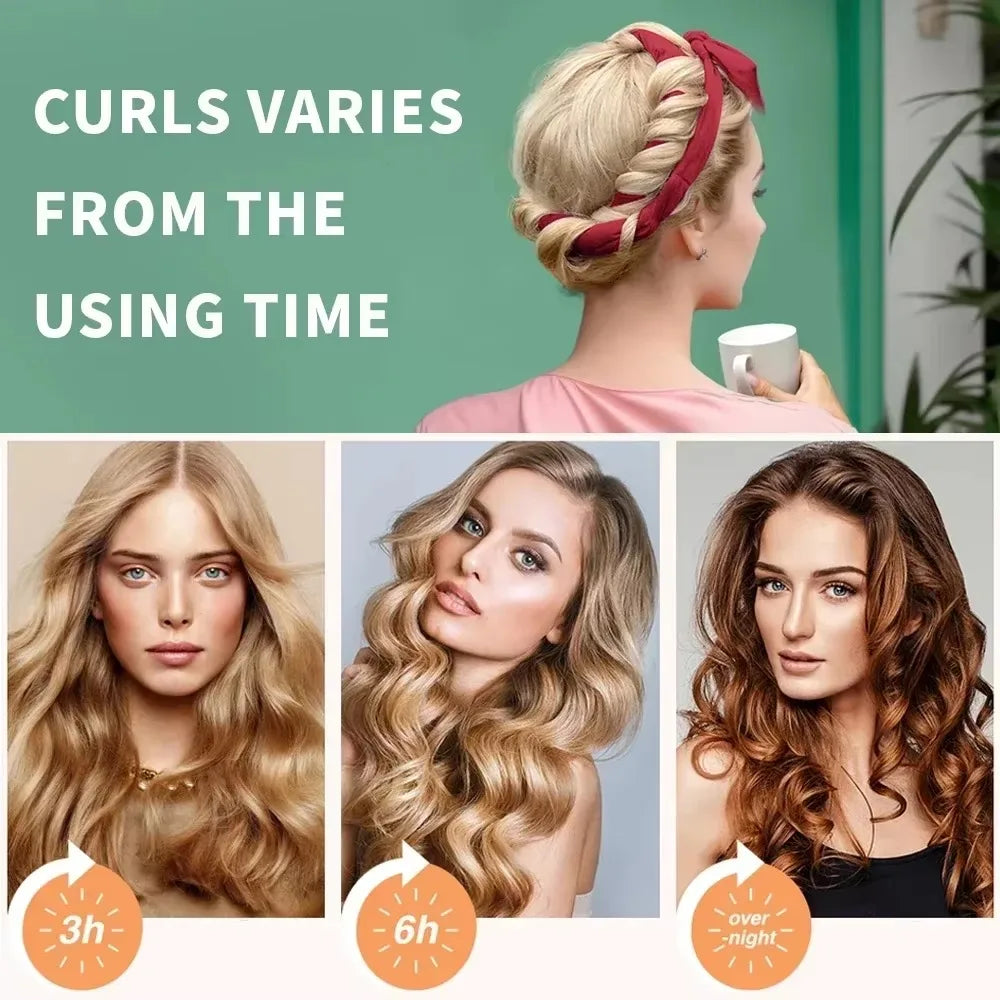 CurlEase Hitzefreier Haarwickler Stirnband | Weiche Velour Lockenwickler | Schlaf-Curls & DIY Styling | 3,5 x 151 cm