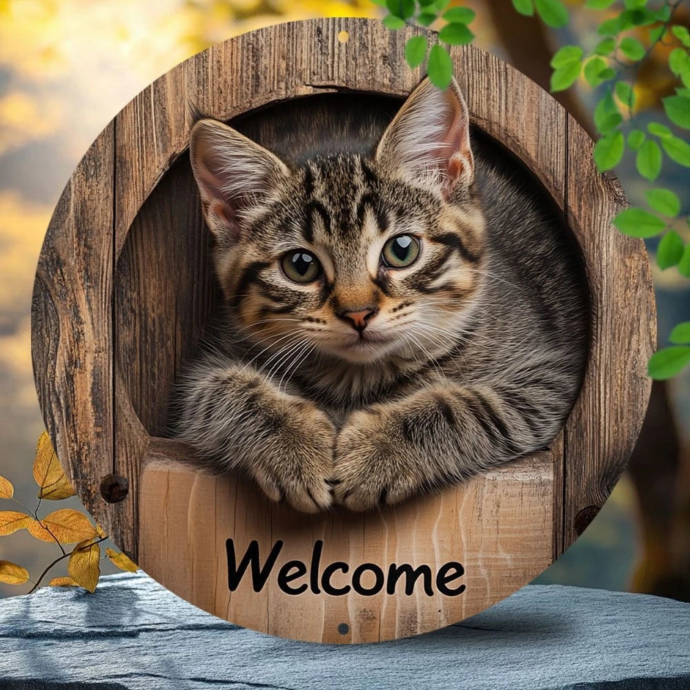 AnimaraHome Vintage Tier-Willkommensschild | Rund 20 cm | Katze, Eule, Schildkröte | Holz Deko