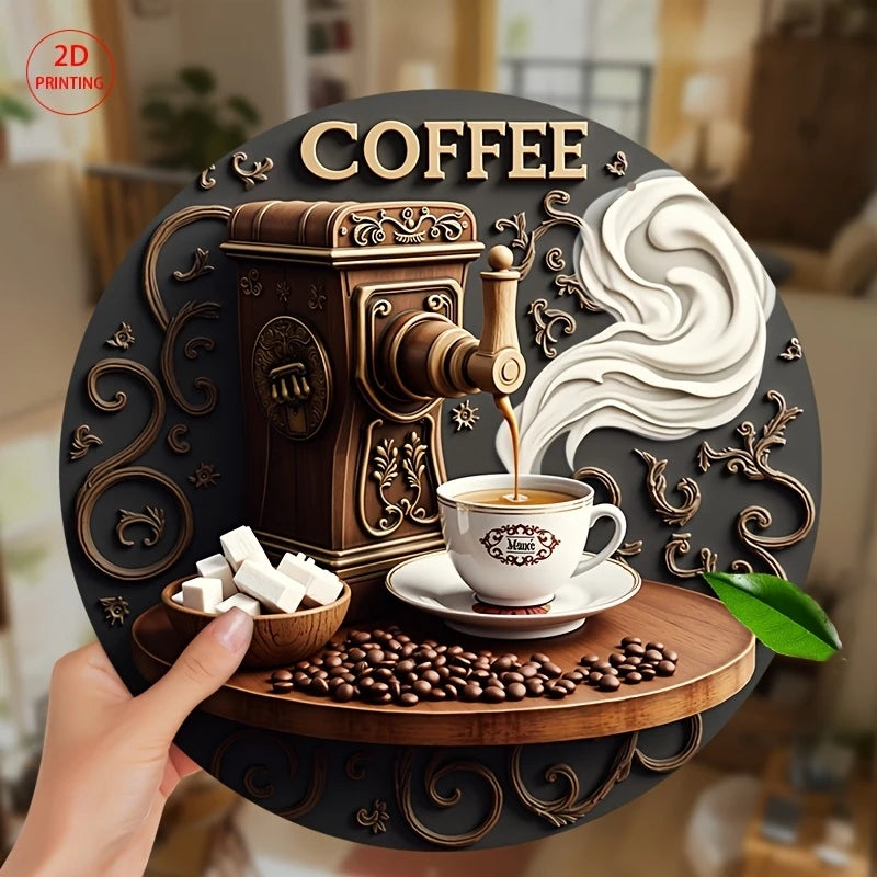 Brewwood Holzscheibe Kaffee-Motiv | 2D Farbdruck | Vintage Deko | Café & Bar