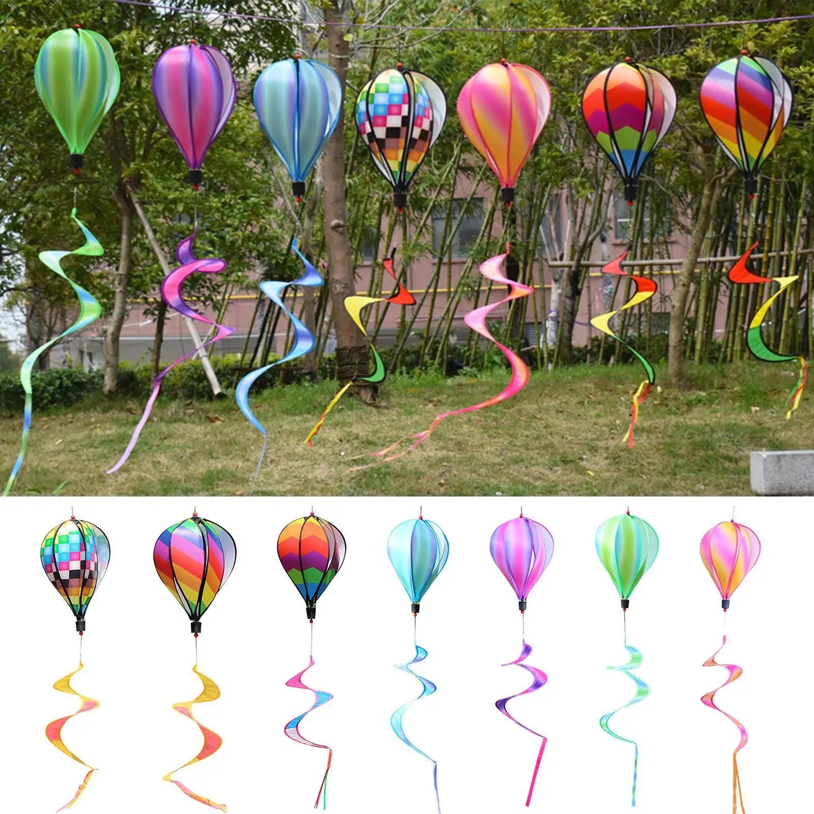 Ventoré Windspinner Heißluftballon 135 cm | Regenbogen Windspiel | Rotierend | Garten Deko Outdoor