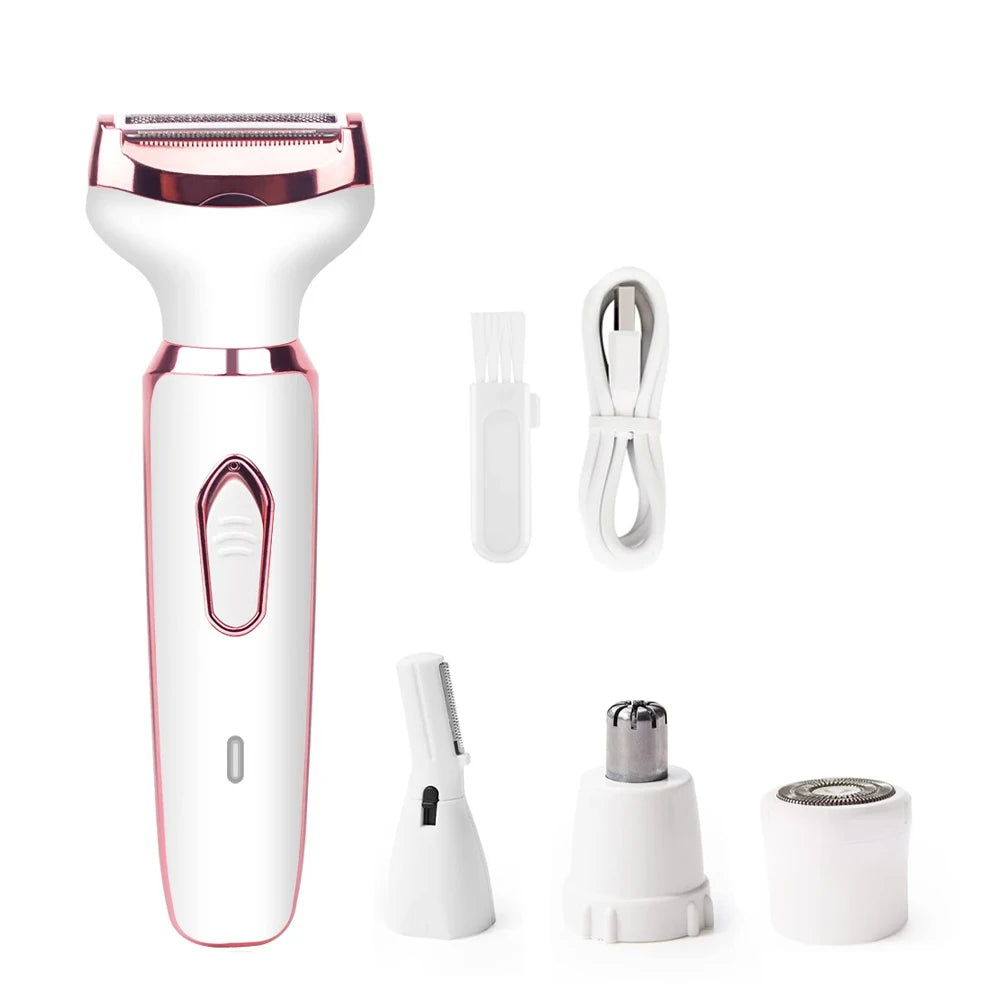 Velunia | Damen Elektrorasierer 4-in-1 | Gesichts-, Bikini- & Körpertrimmer | USB-aufladbar