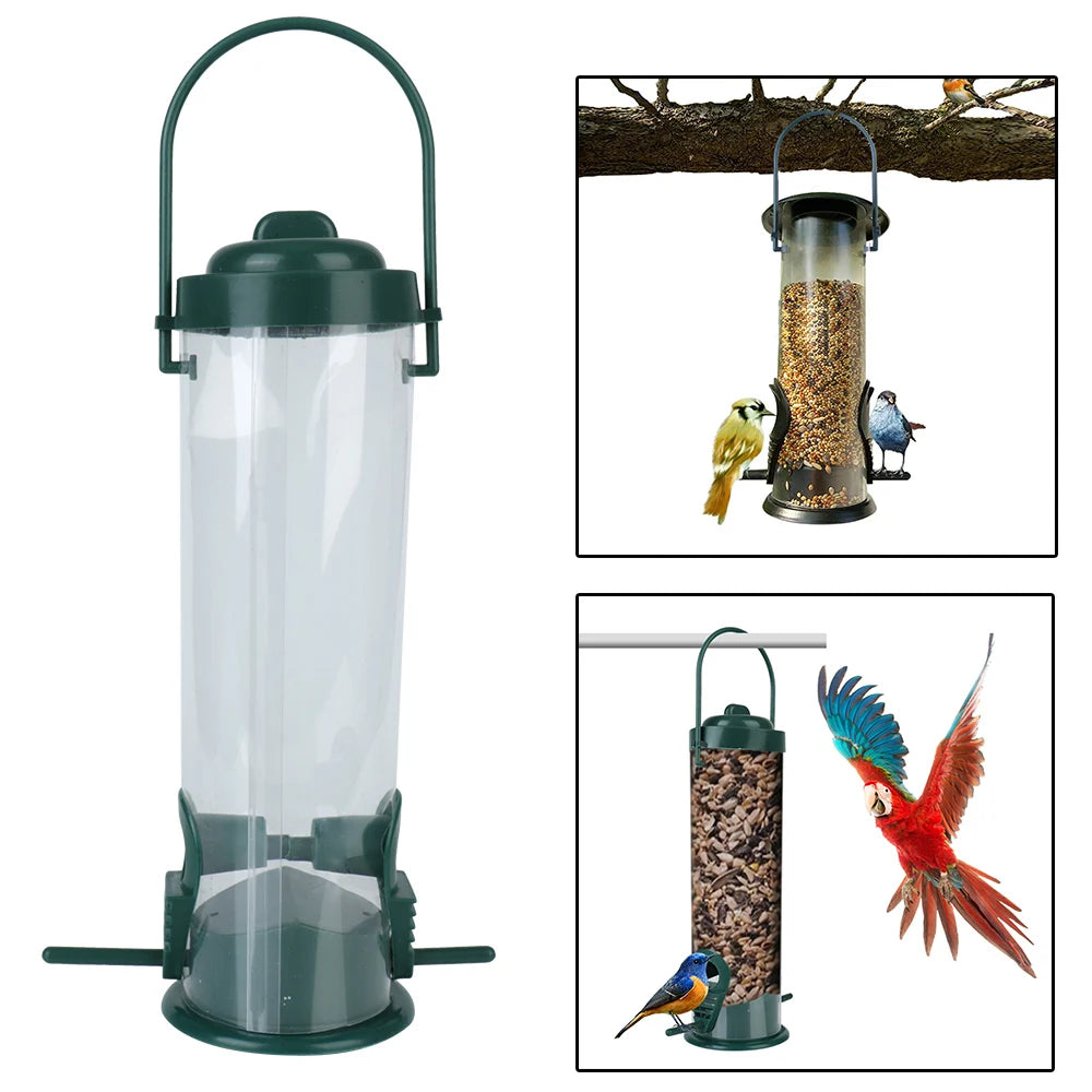 AVIVENTO Vogelfutterspender für Außen | Hängend | Transparentes Design | Wetterfest | Garten Vogelhaus