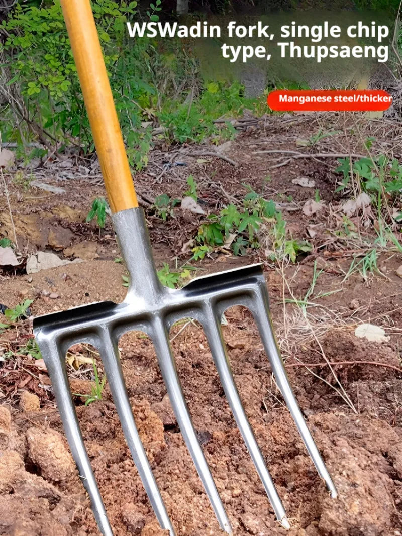 AgriTine Gartenforke 4-Zinken | Manganstahl Handforke | Bodenlockerer & Unkrautentferner | Landwirtschaft & Garten