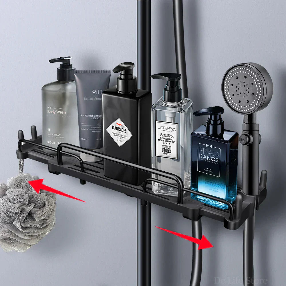 DuoShower Holder | Adjustable Shower Head Holder & Shelf | 2-in-1 Design | Space-Saving Plastic