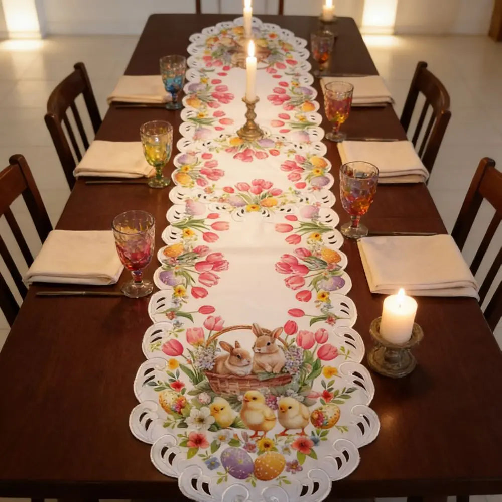 Festlina Ostern Tischläufer | Küken & Tulpen Design | Rutschfest | 177 × 38 cm | Oster Tischdeko