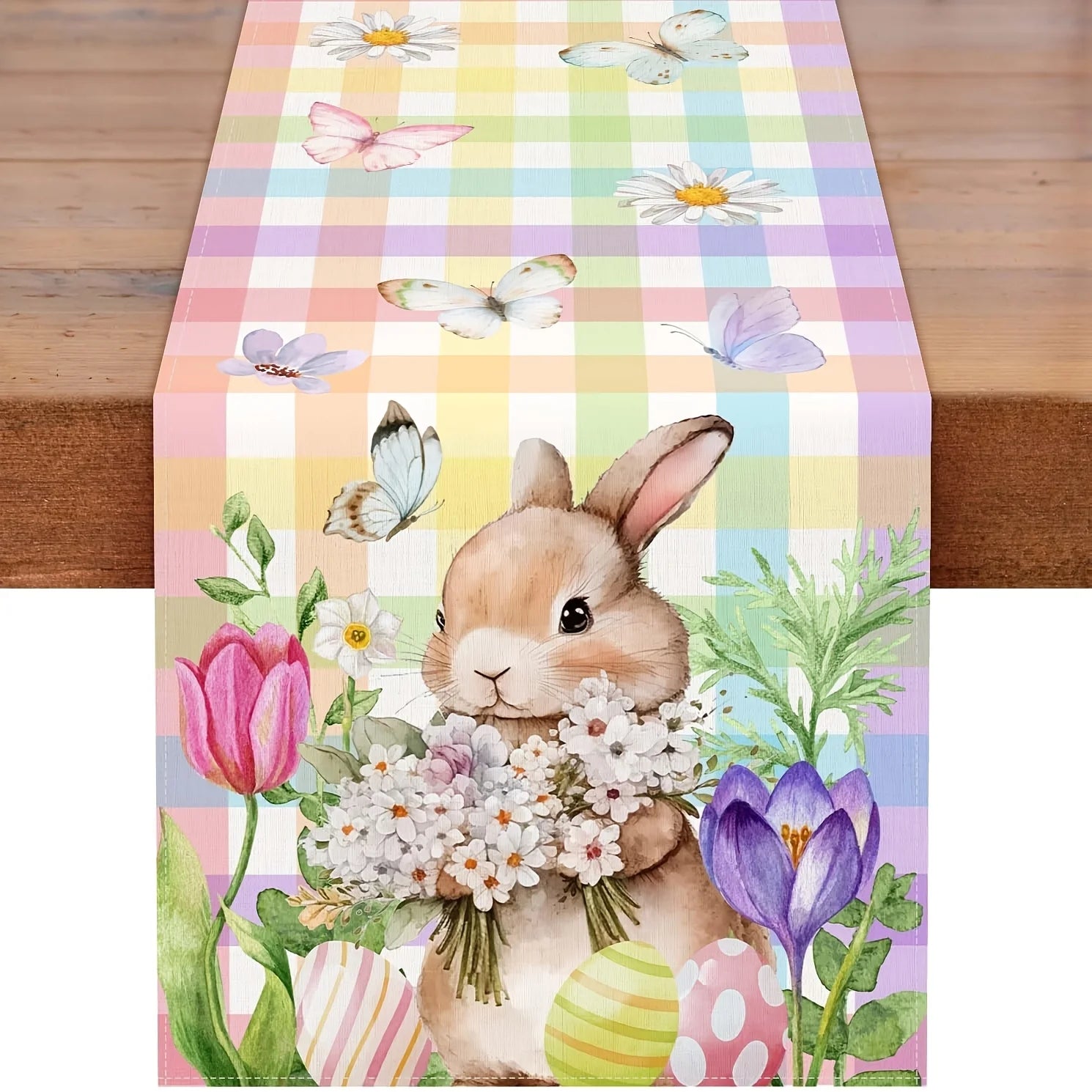 FrühlingsBlüte Tischläufer Osterhasen & Schmetterlinge | Leinenstoff | Frühlingsdeko 150x33–200x33 cm