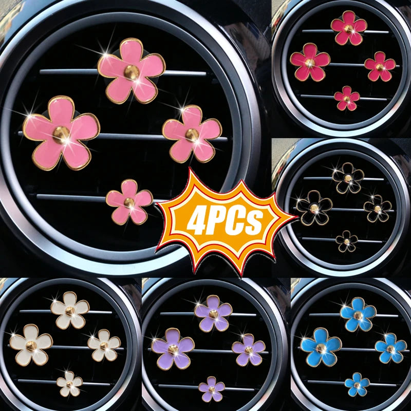 BloomDrive | Auto Duftclip Blumen Design | Aromatherapie Lüftungsclip Set | 4er-Pack