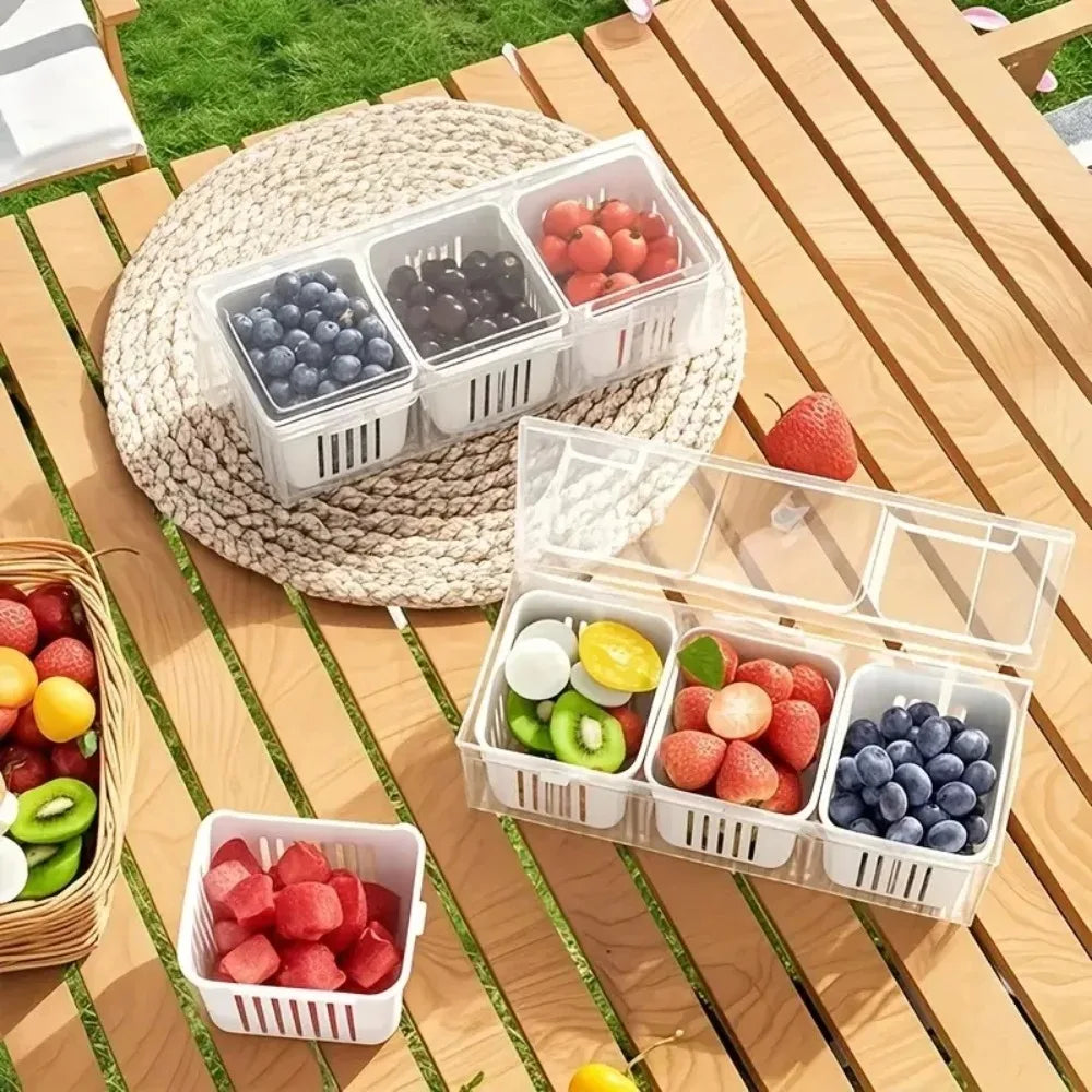 FreshMate Bento Box Set | 3-teilige Aufbewahrungsboxen mit Fächern | Transparent, Wiederverwendbar für Obst, Salat & Gemüse