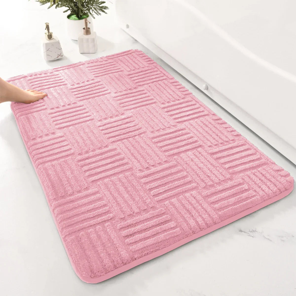 Bath Mat AquaStripes | Non-Slip & Highly Absorbent | Soft & Easy Care | For Bathroom & Entrance