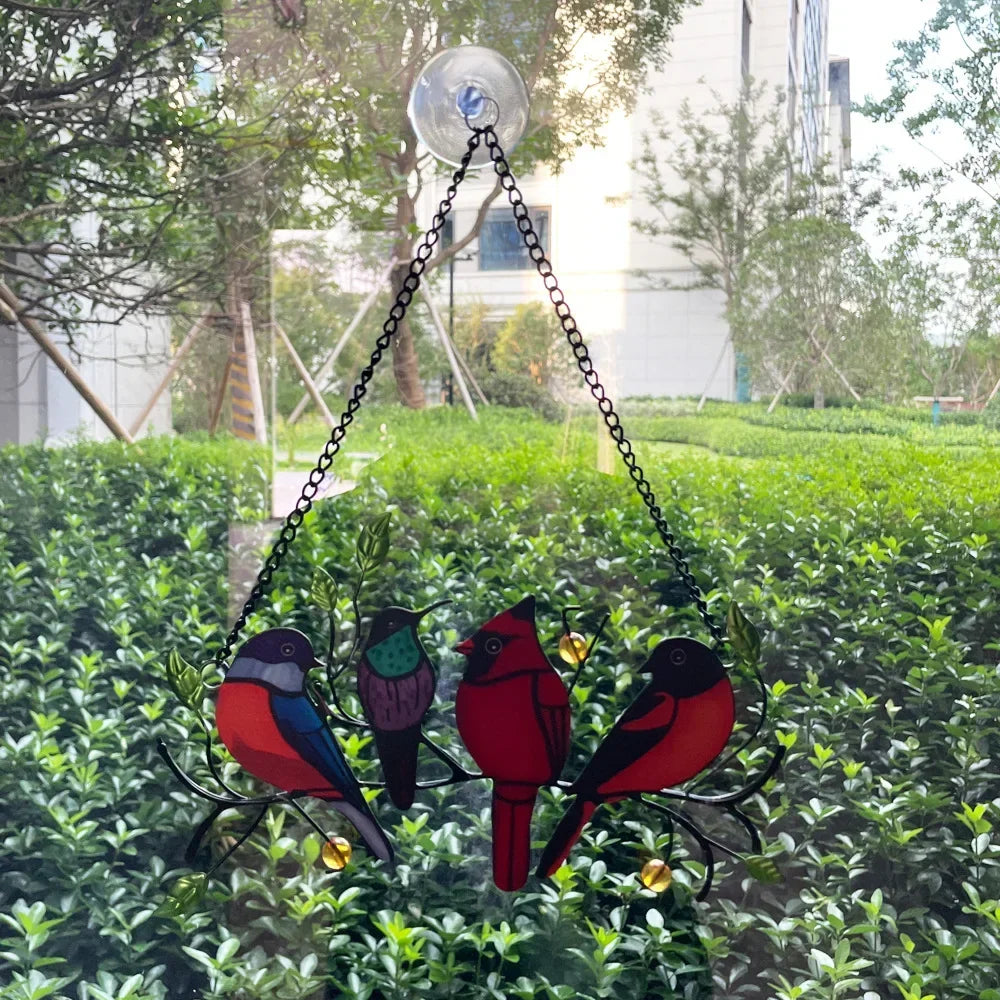 Melodiva | Metall-Windspiel mit Bunten Vögeln | Dekorativer Fenster- und Balkonhänger für Haus und Garten