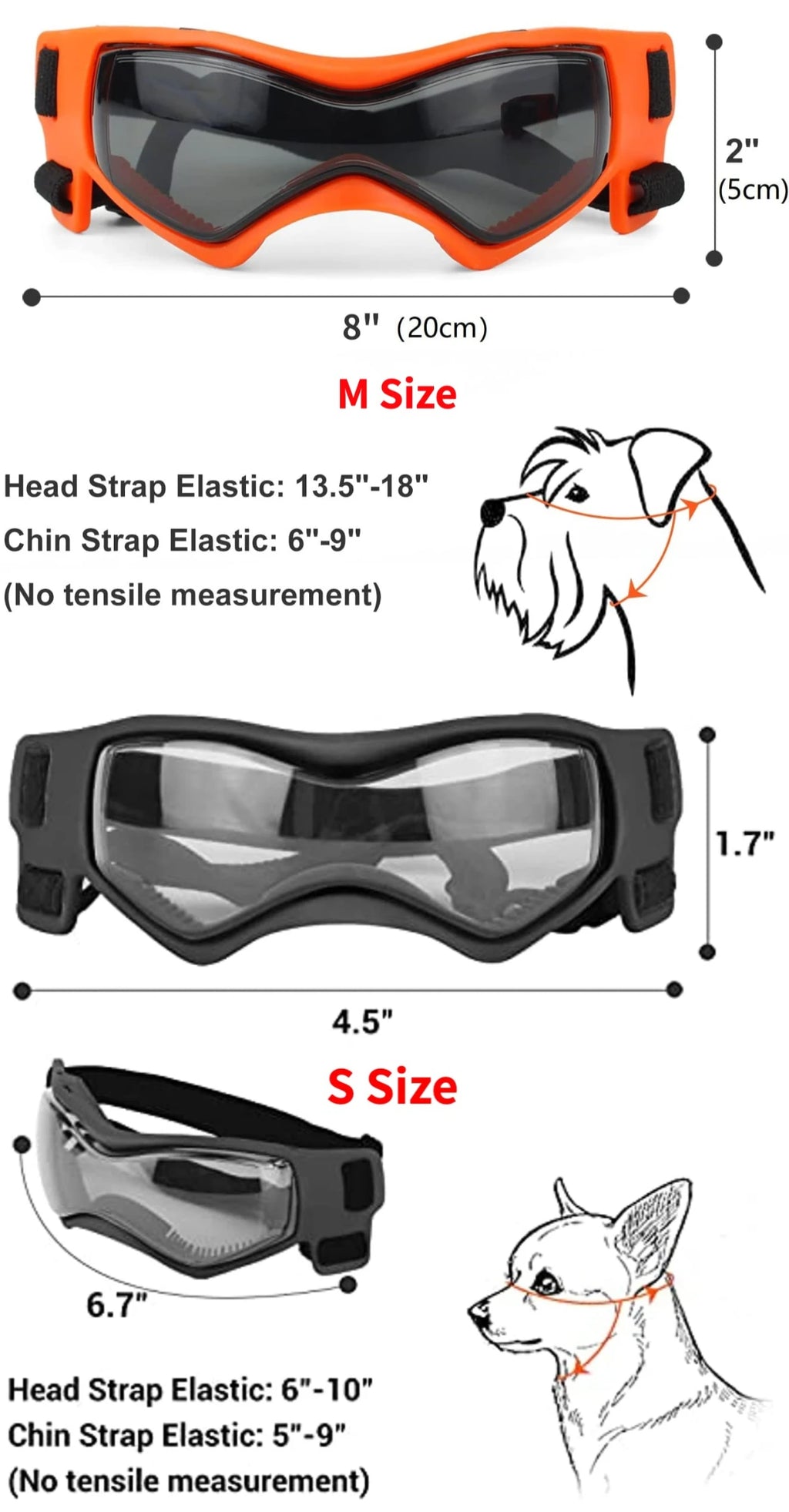 SunPaws Hunde Sonnenbrille | UV-Schutz Schutzbrille für Hunde & Katzen | Antibeschlag mit Belüftung | Verstellbare Gurte | Größe S/M