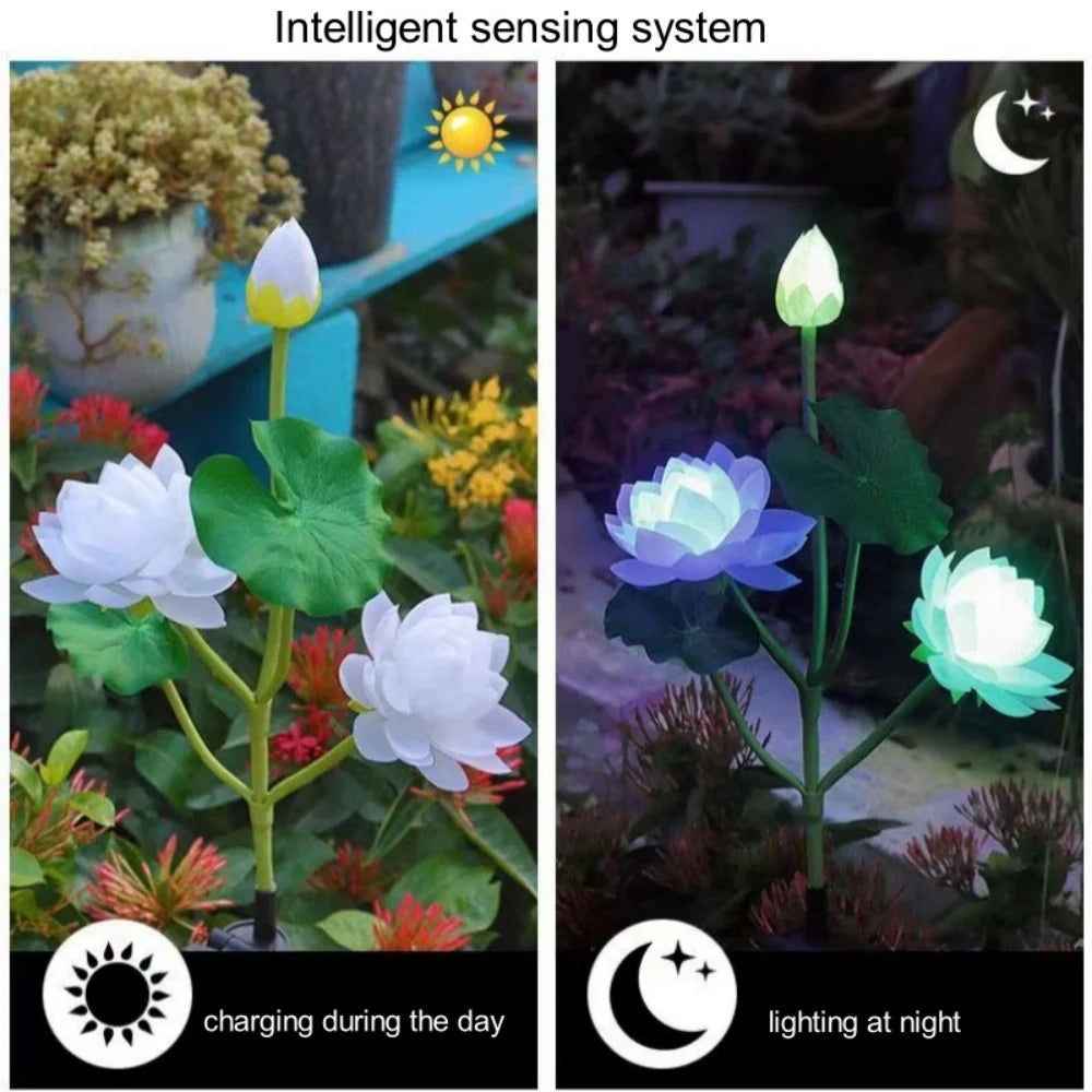Floravion Solar Lotus Gartenleuchte 3 Köpfe | Farbwechsel LED | IP65 Wetterfest | Dekolicht Outdoor