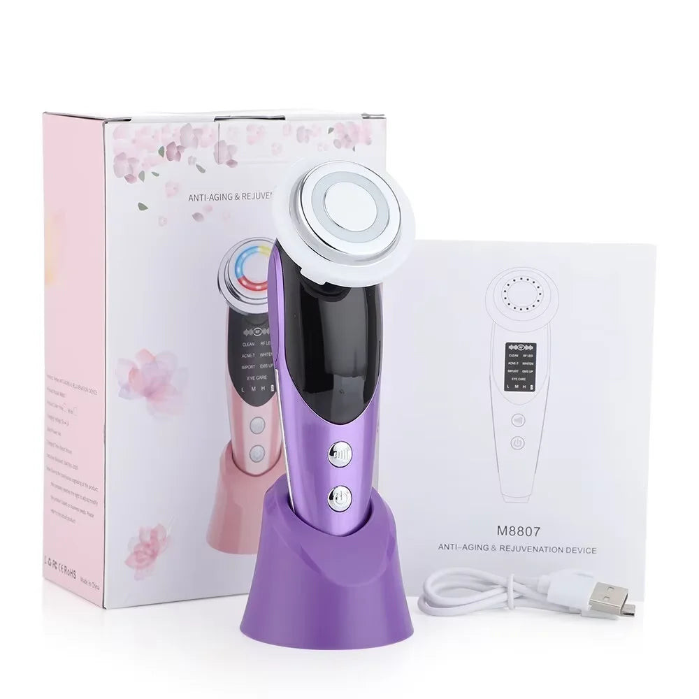 Dermalviora Gesichts Massagerät 7-in-1 | EMS & RF Mikrostrom | LED Lichttherapie Anti-Falten Beauty Gerät