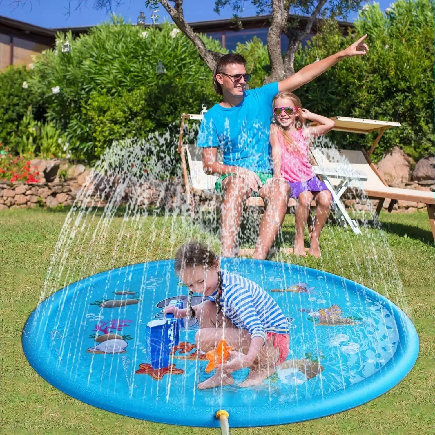 Splashino | Kinder Wasserspielmatte mit Sprinkler | Aufblasbare Sprühmatte aus PVC | 100 cm / 170 cm