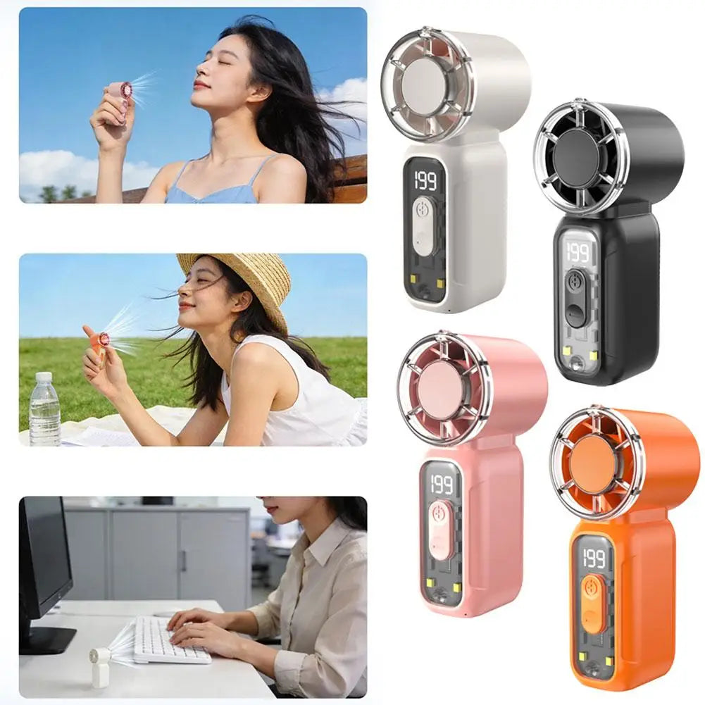BreezeNova | Mini Handventilator mit LED-Display | USB Wiederaufladbar | 1200 mAh Akku | Tragbarer Nackenventilator
