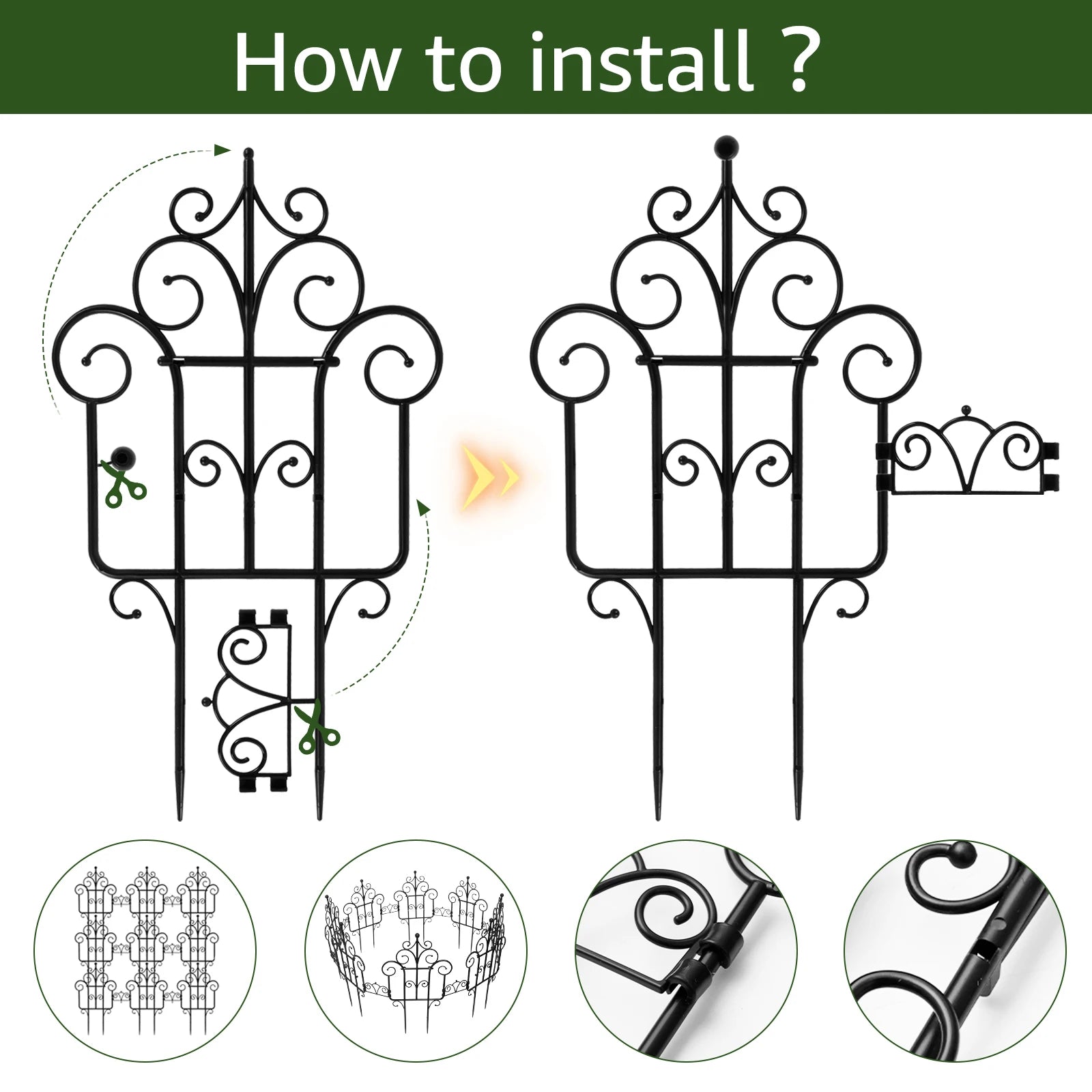 FlexiGarden Dekorativer Gartenzaun | Kunststoff | 40 cm hoch | Faltbar & Multifunktional | 10er Set