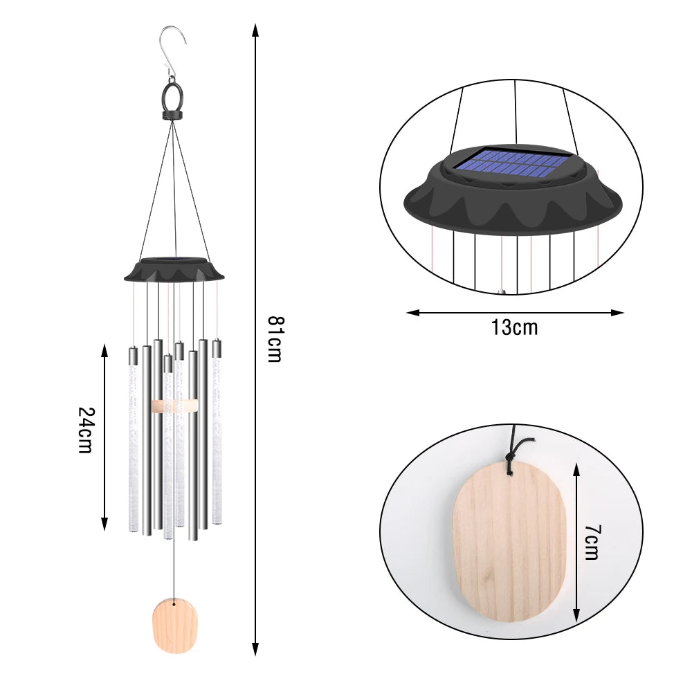 Lumibella Solar-Windspiel-Leuchte | Farbwechselnde LED-Röhren | IP65 Wetterfest | Gartenhängedekoration