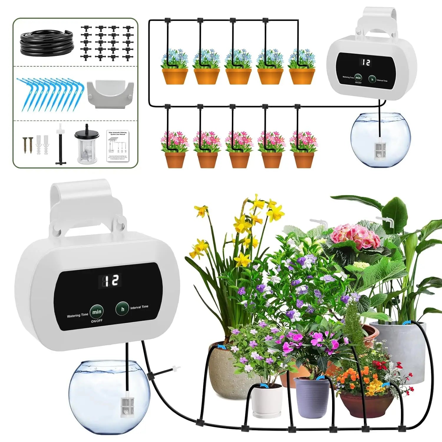AquaFlow Control USB Bewässerungssystem | Automatische Tropfbewässerung | 300 Programme | Indoor