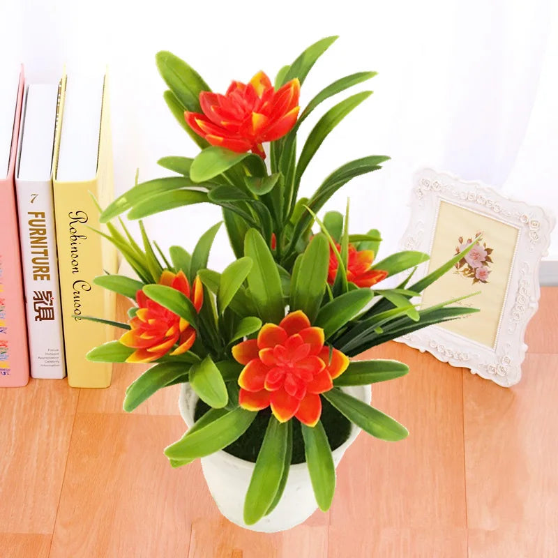Bloomora  Künstliche Blumen im Topf | Lotus & Blätter | Dekoration für Zuhause & Büro | 18 cm