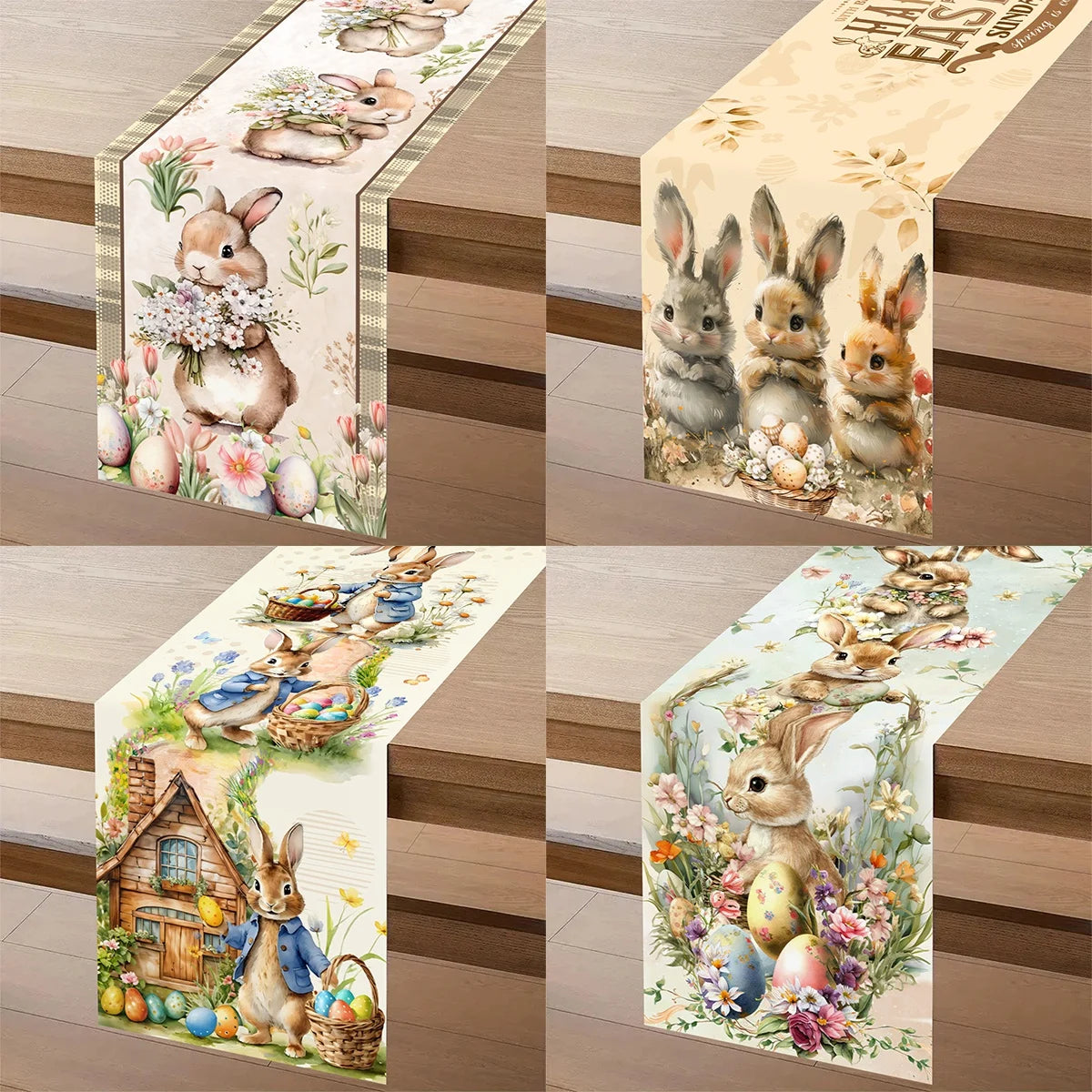 Frühlingstisch Oster Tischläufer | Vintage Hasen Eier Blumen Motiv | Frühlings Tischdekoration für Esstisch Küche