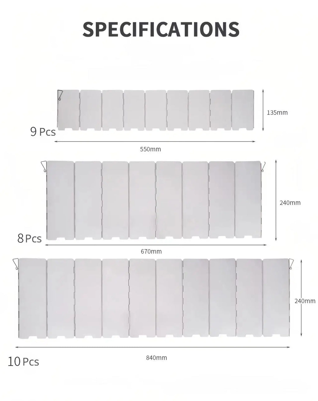 WindGuard Pro | Camping Windschutz für Gaskocher aus Aluminiumlegierung | Faltbar | 8/9/10 Elemente