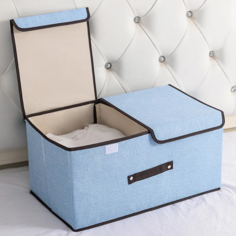 CottonNest Faltbare Aufbewahrungsbox aus Baumwolle | Doppel-Deckel Organizer | Kleidung & Unterwäsche Aufbewahrung